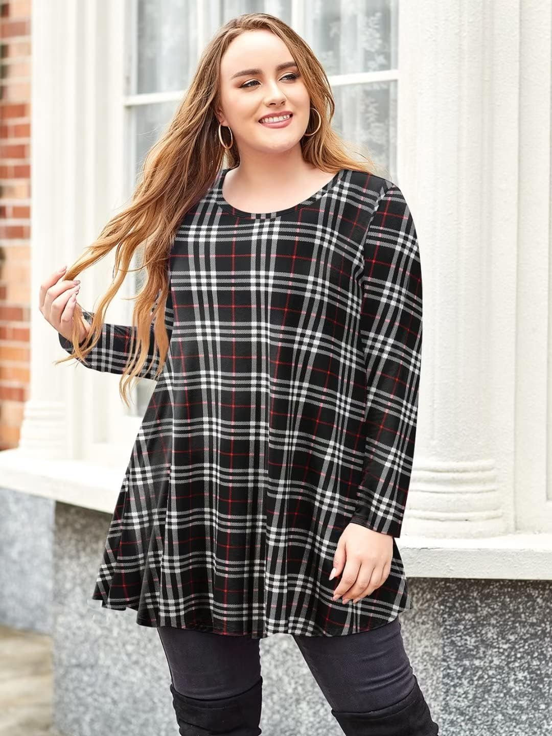 plus Size Tunic Tops Long Sleeve Shirts for Women Swing Flowy Loose Fit Clothes for Leggings