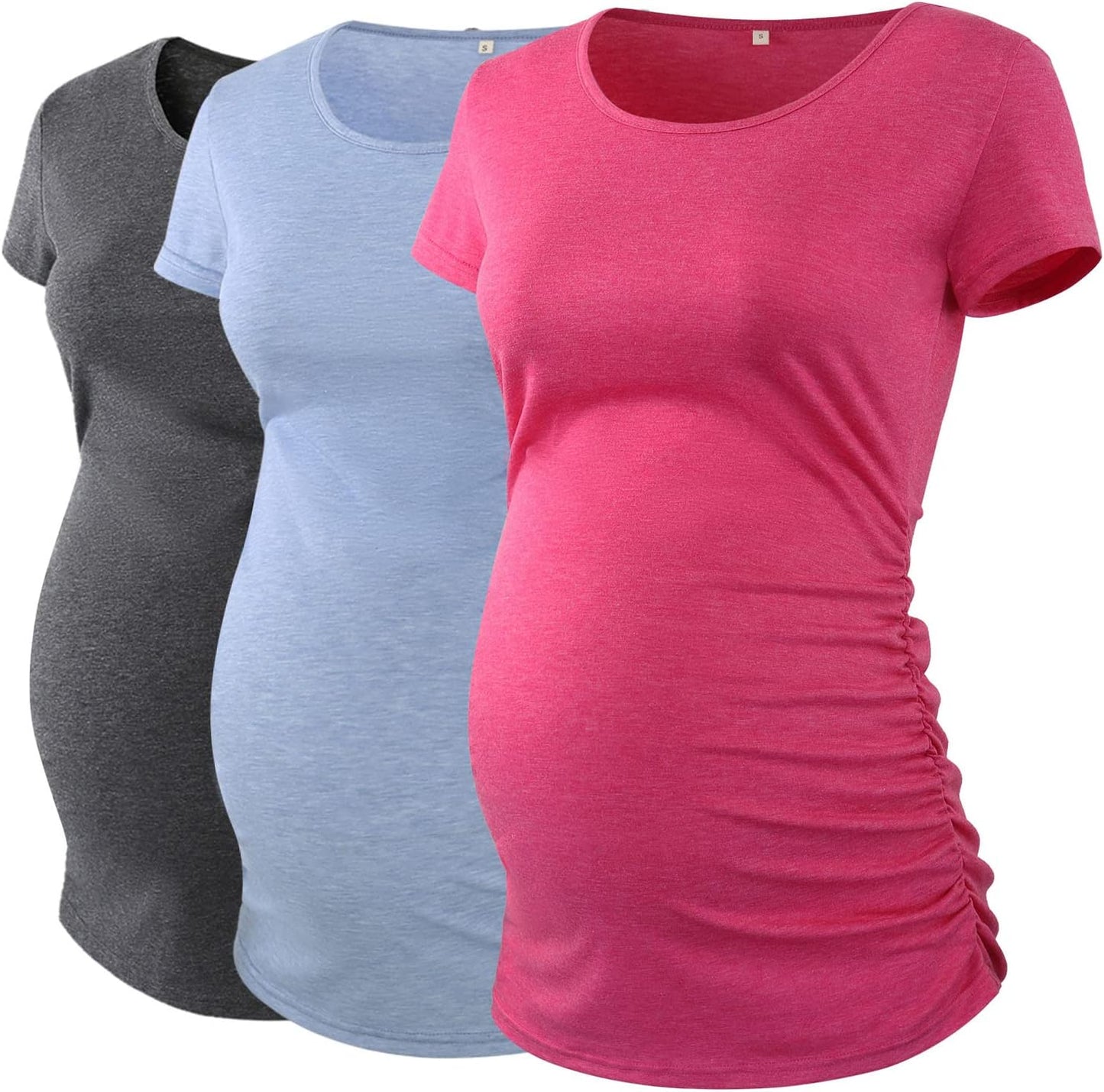 Womens Maternity Tops Short Sleeve round Neck Pregnancy Shirts 3 Packs