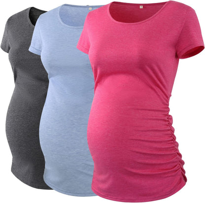Womens Maternity Tops Short Sleeve round Neck Pregnancy Shirts 3 Packs