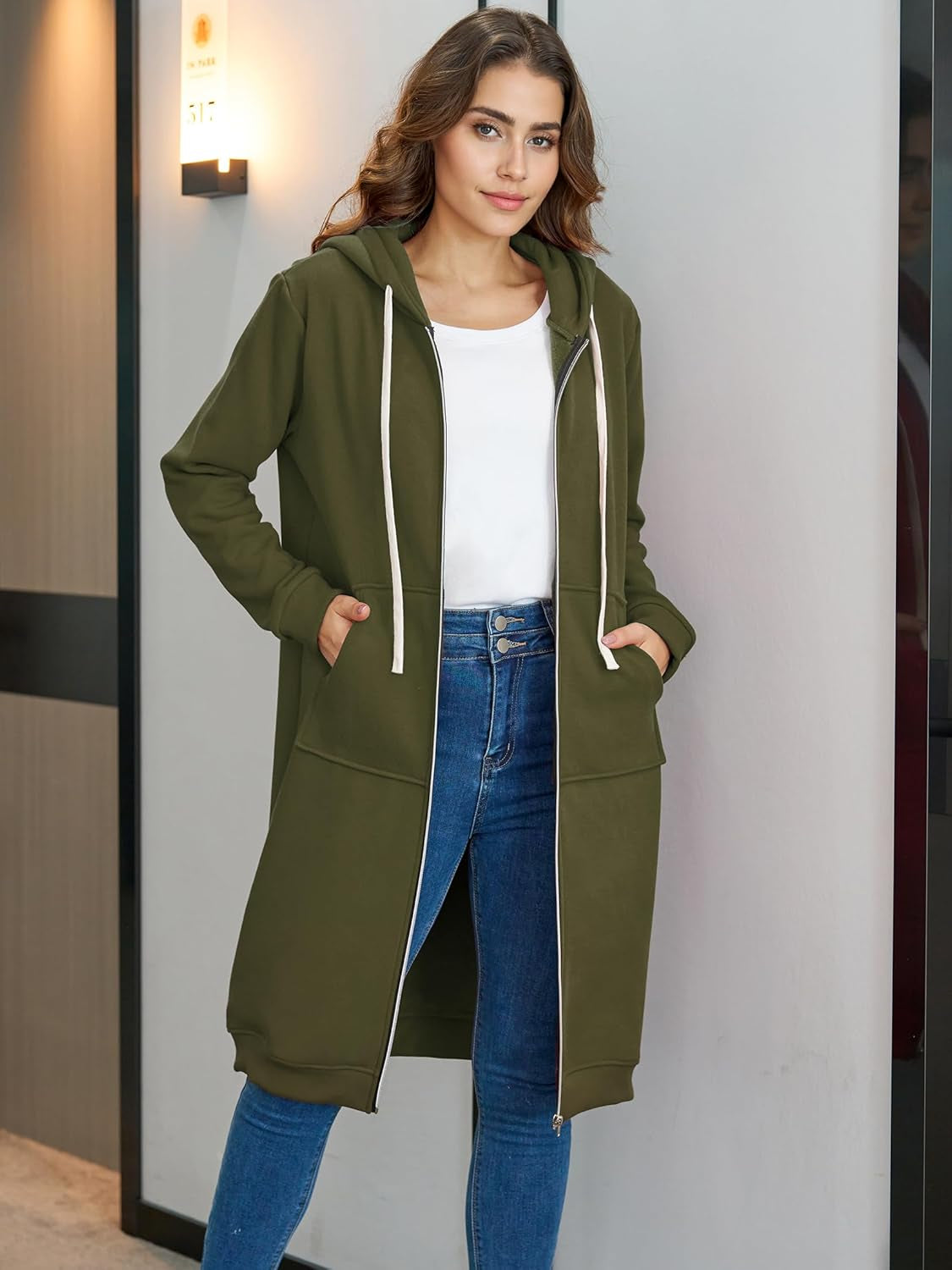 Hoodies for Women Fashion Sweatshirts: Comfortable Full Zip up Hoodie Womens Long Fleece Sweatshirt with Pockets