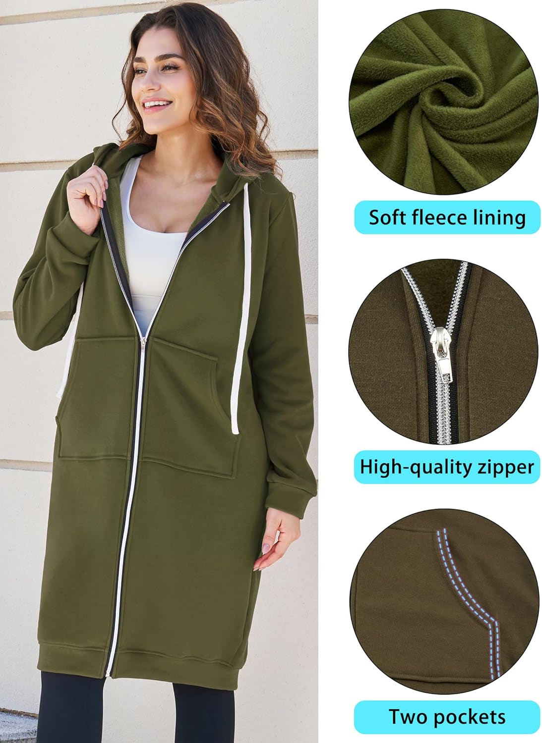 Hoodies for Women Fashion Sweatshirts: Comfortable Full Zip up Hoodie Womens Long Fleece Sweatshirt with Pockets