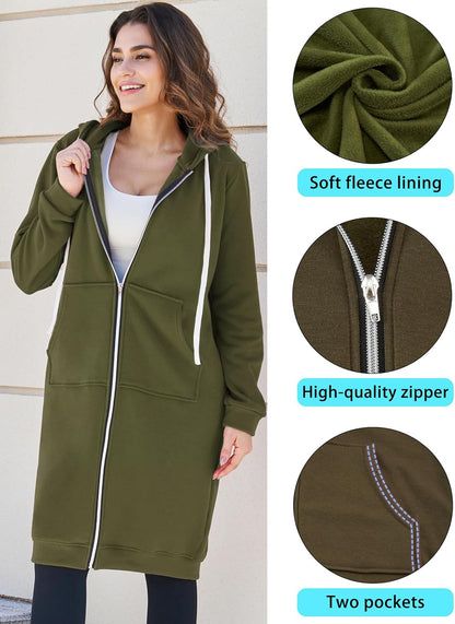 Hoodies for Women Fashion Sweatshirts: Comfortable Full Zip up Hoodie Womens Long Fleece Sweatshirt with Pockets